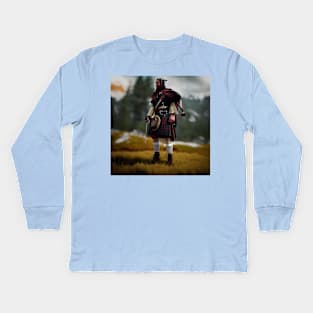 Scottish Highlander in Clan Tartan Kids Long Sleeve T-Shirt